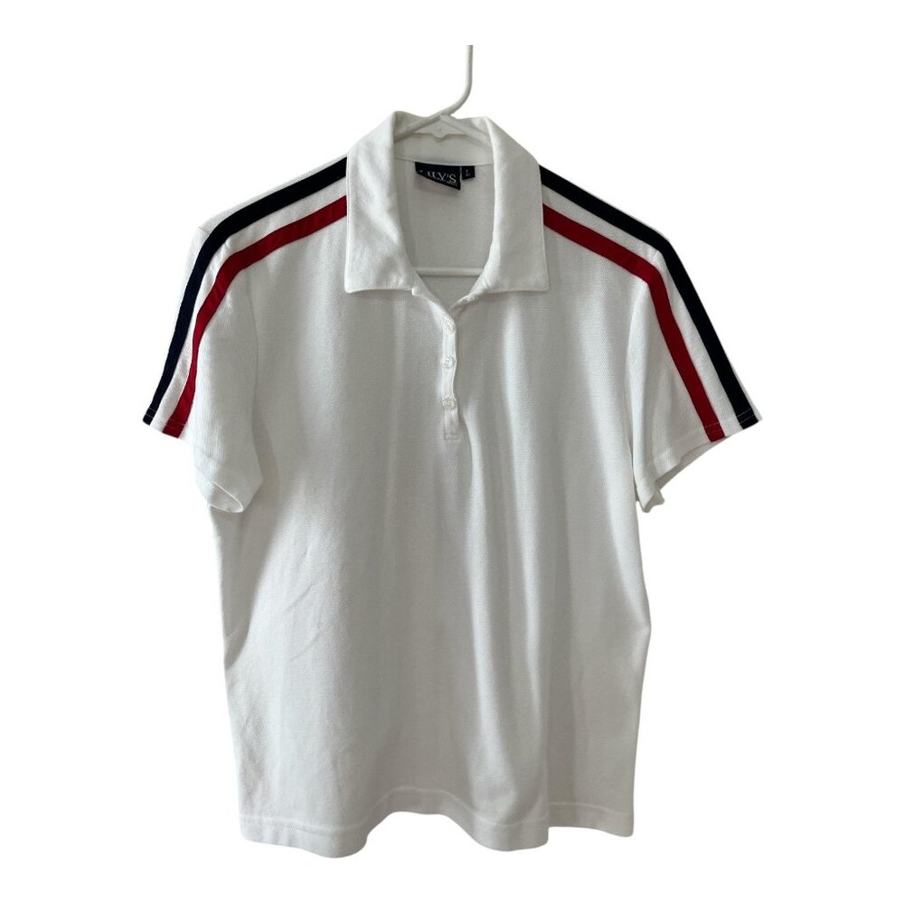 Lily’s of Beverly Hills Women’s Size L White Polo Shirt – Red & Navy Shoulder St